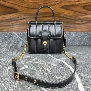 Authentic Coach Willis Top Handle 18 C3844 With Quilting in Black